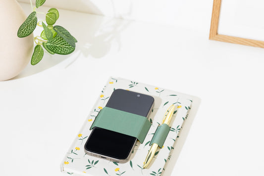 Caderno flores A5 com suporte para smartphone + caneta