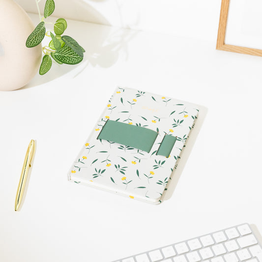 Caderno flores A5 com suporte para smartphone + caneta
