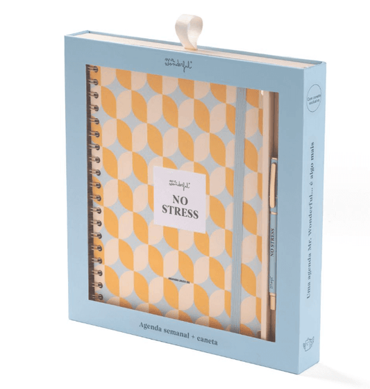 Conjunto Agenda Wonder 2025-26 Semanal + Caneta - No Stress
