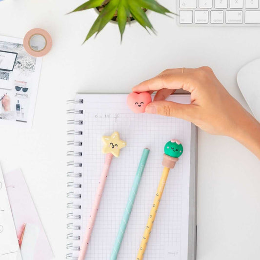 Kit de 3 lápis com borracha para escrever e desenhar sem parar