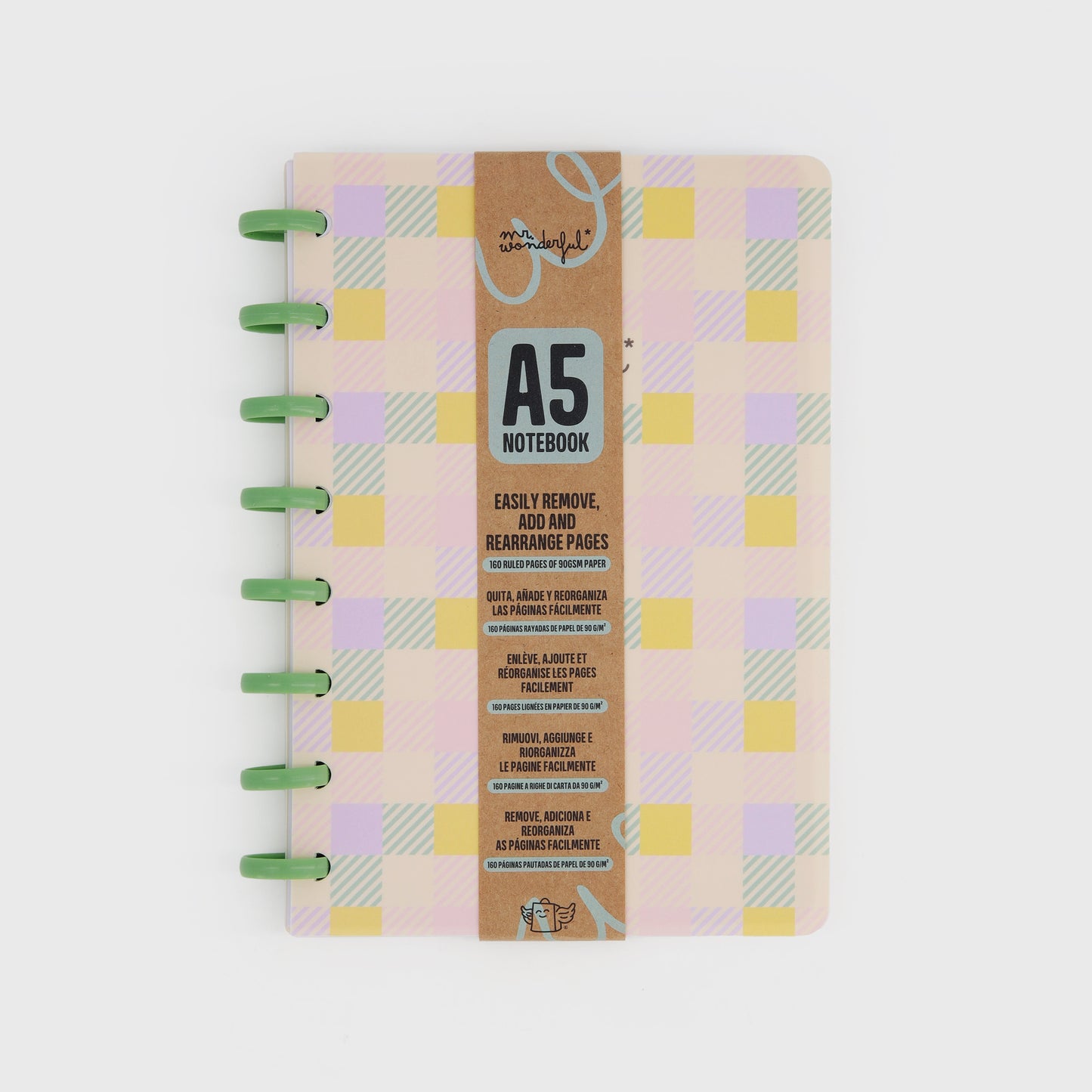 Caderno A5 - Amarelo, verde e lilás