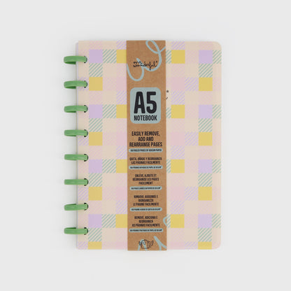 Caderno A5 - Amarelo, verde e lilás