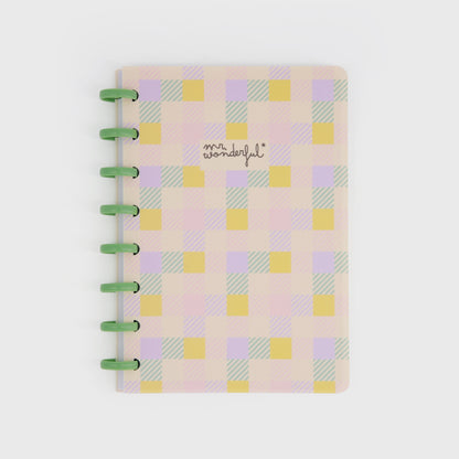 Caderno A5 - Amarelo, verde e lilás