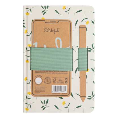 Caderno flores A5 com suporte para smartphone + caneta