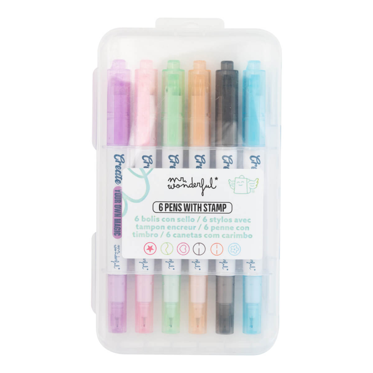 Kit de 6 canetas de cores com carimbo - Create your own magic